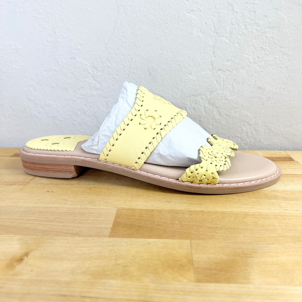Jack Rogers Sandals Caroline Yellow Leather Flower Woven Slip On Slide Size 8.5